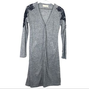Areve Grey Long Button Down Linen Cardigan Duster Women Sz S